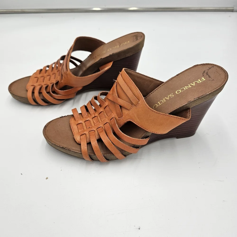 Franco Sarto Leather Strappy Open Toed Wedges sz 8.5 - Picture 2 of 5